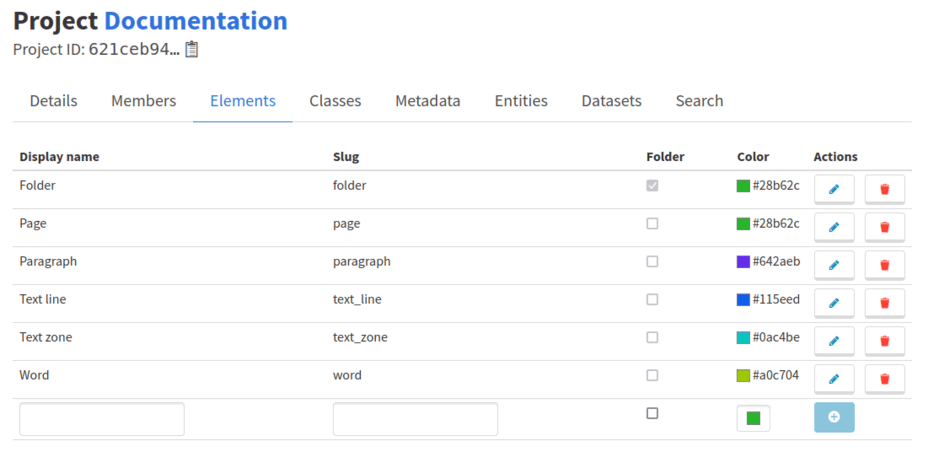 Element Types management in the web interface
