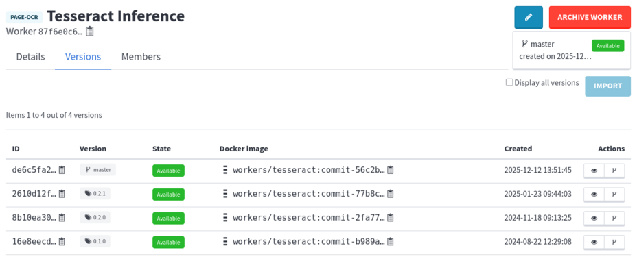 Improved worker versions list