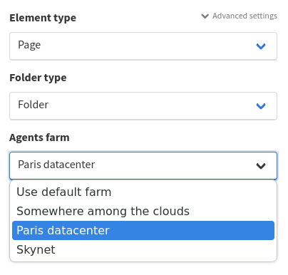 Farm selection through the advanced settings of Files