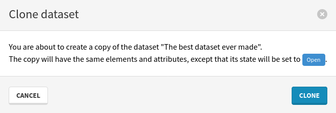 Arkindex 1.5.2 dataset clone modal