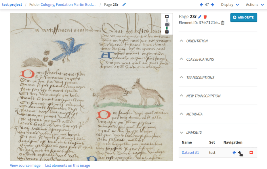 dataset elements navigation