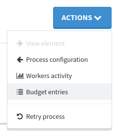 Budget entries action in a process