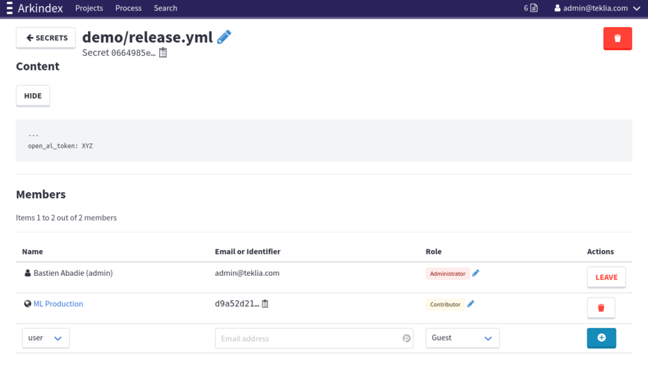 Edit a secret value and share it with other Arkindex users
