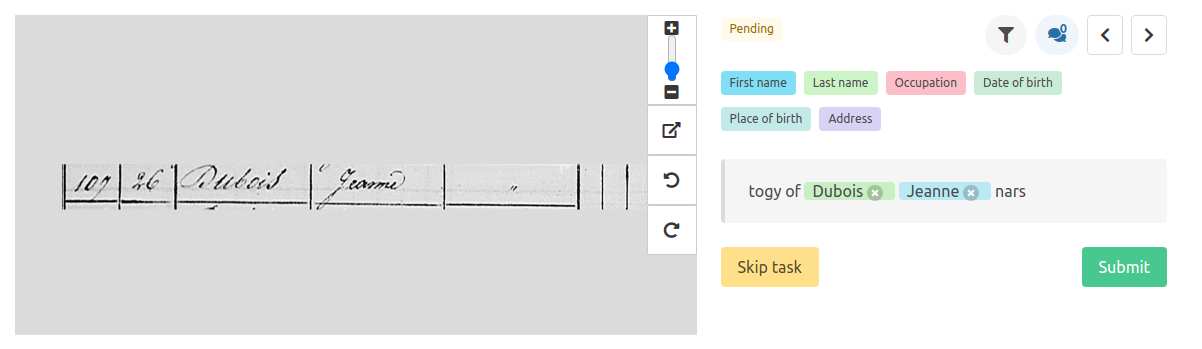 Transcription next to the image