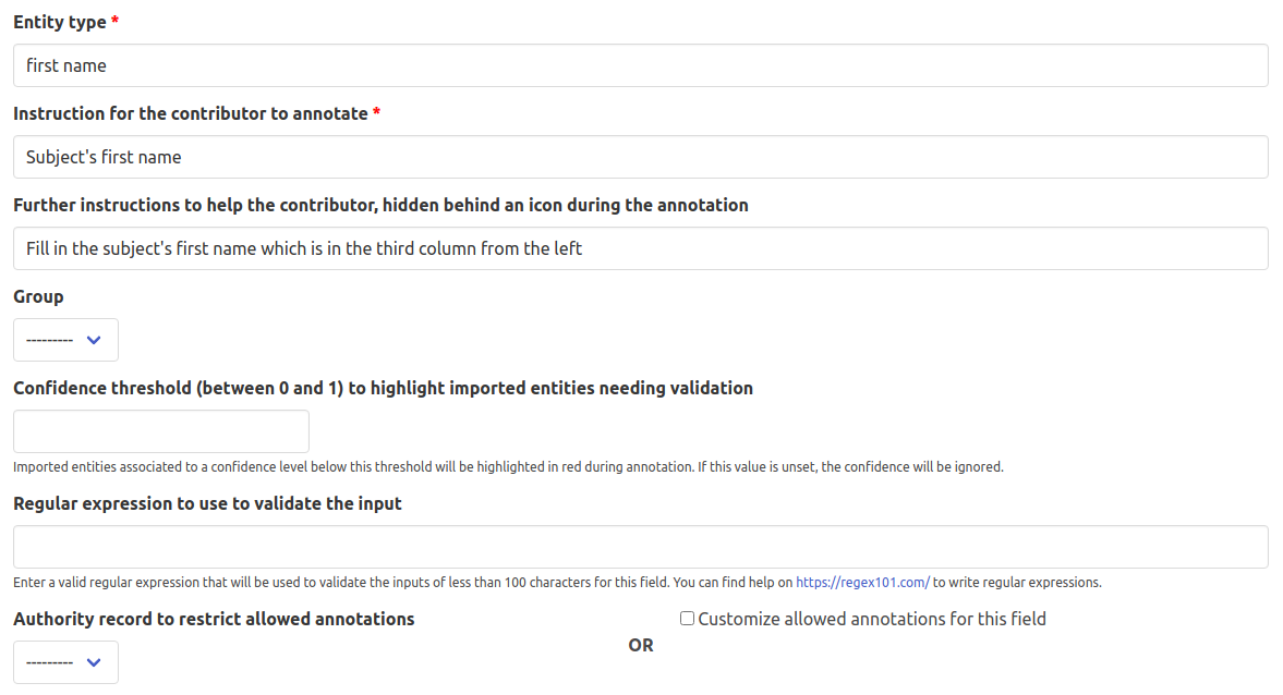 Entities specification
