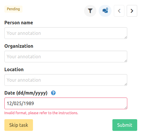 Regex error message
