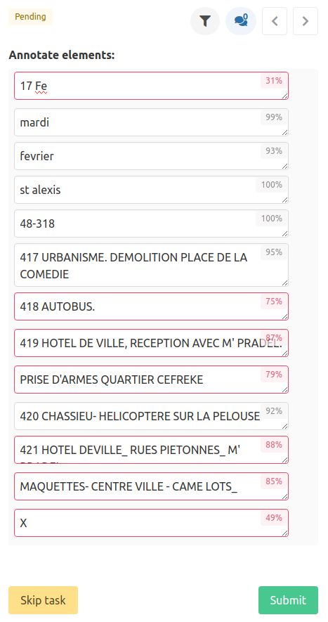Highlighted fields in transcription