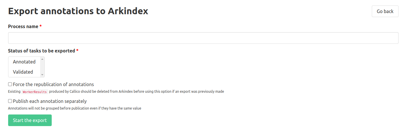 Form to export annotation to Arkindex