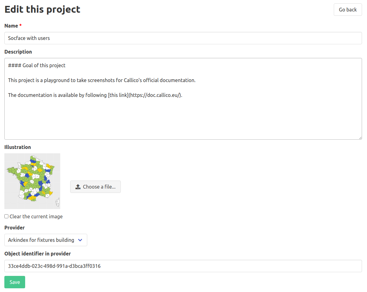 Project edition form