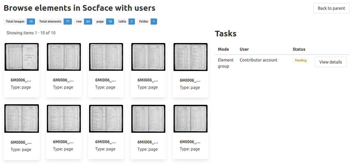Browsing a folder element associated to a task