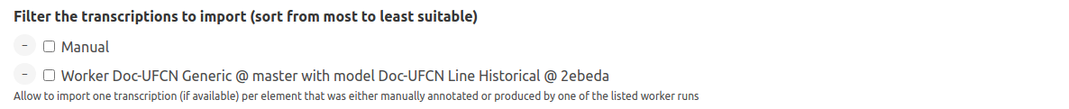 Filter the transcriptions to import