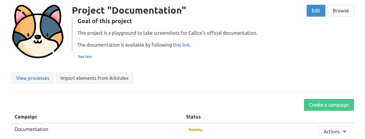 Project details page