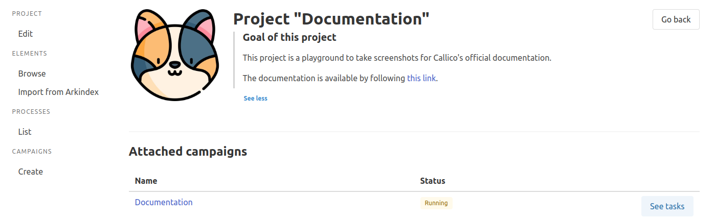 Project details menu