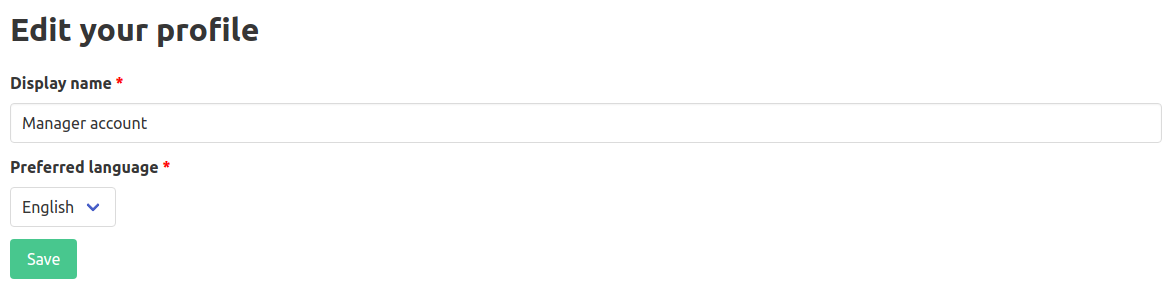 User preferences page