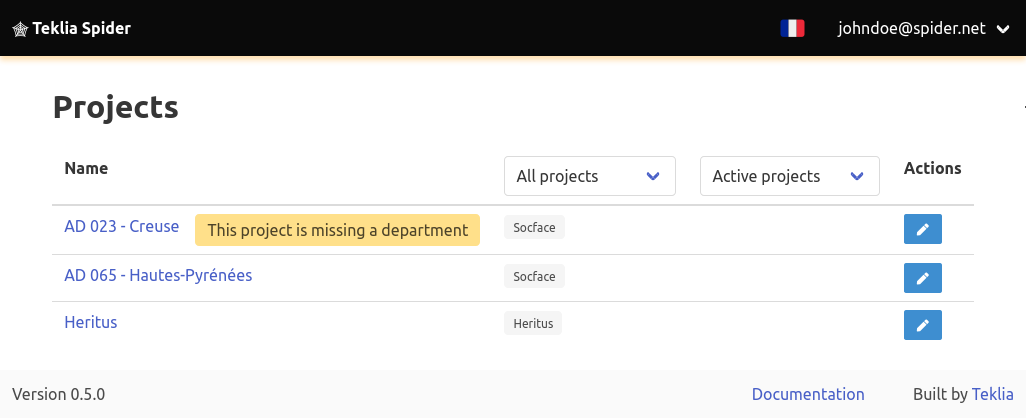 Projects list